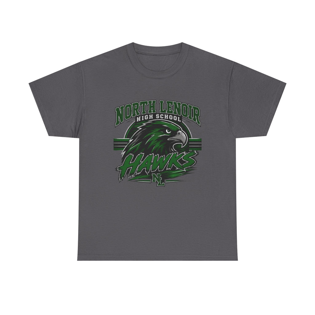 North Lenoir High School Hawks Spirit Shirt | Vintage Mascot Tee | Green & Black School Pride T-Shirt