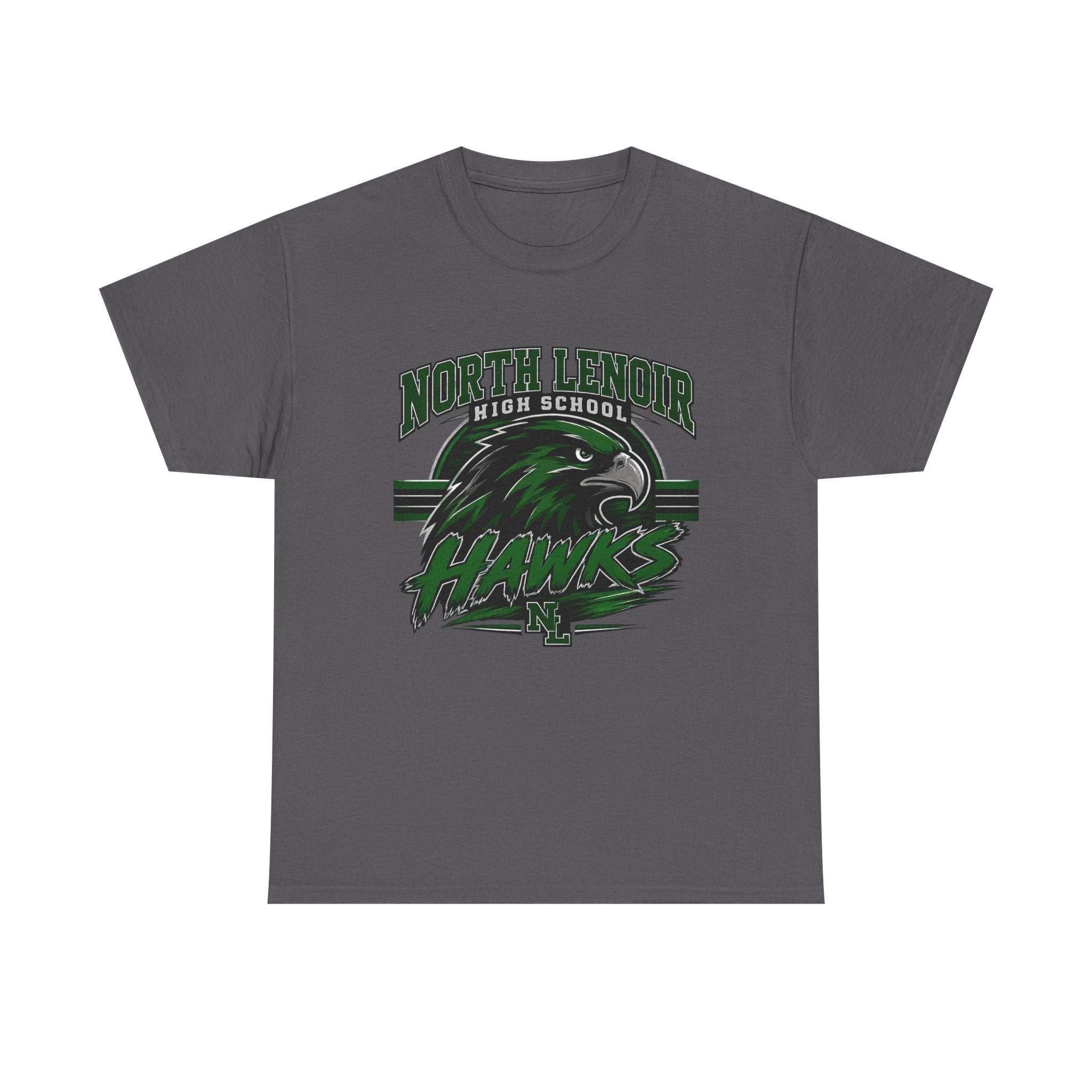 North Lenoir High School Hawks Spirit Shirt | Vintage Mascot Tee | Green & Black School Pride T-Shirt