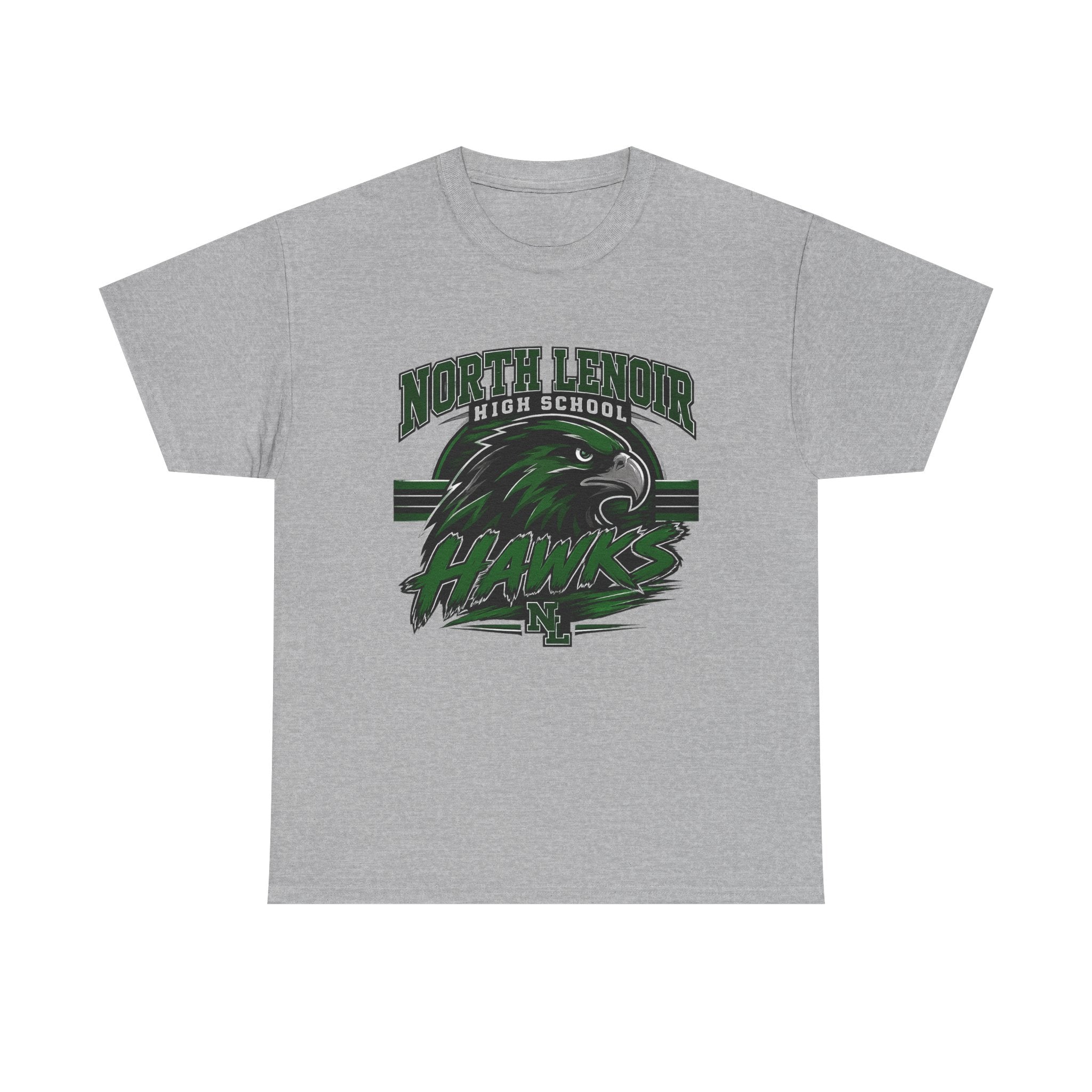 North Lenoir High School Hawks Spirit Shirt | Vintage Mascot Tee | Green & Black School Pride T-Shirt
