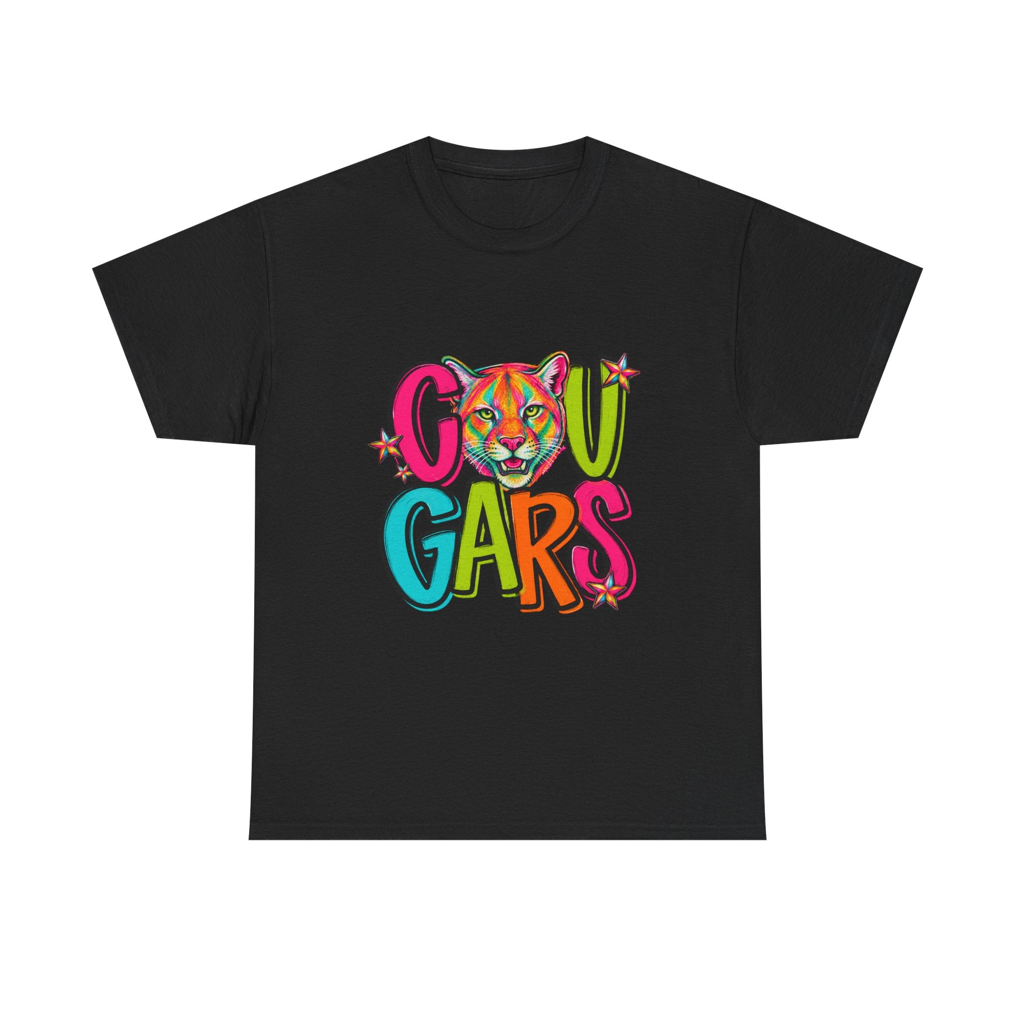 Colorful Cougar Mascot T-Shirt | School Spirit Tee | Cute Cougar Graphic Shirt | Teacher & Student Spirit Wear | Unisex Gildan 5000