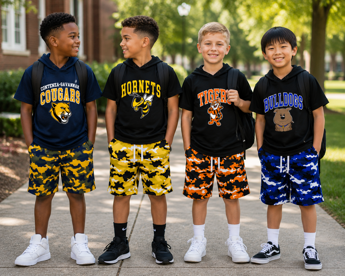 ⭐️Pre-Order⭐️ School Spirit Hoodie Tee & Camo Shorts Set | Youth Back-to-School Outfit
