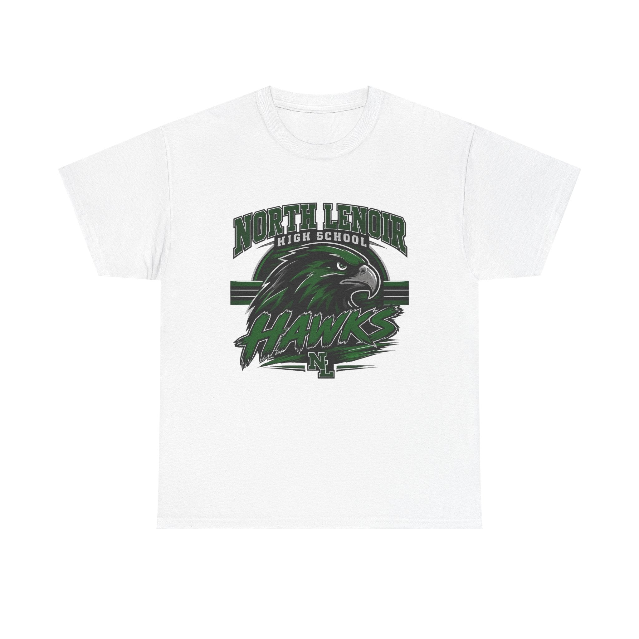 North Lenoir High School Hawks Spirit Shirt | Vintage Mascot Tee | Green & Black School Pride T-Shirt