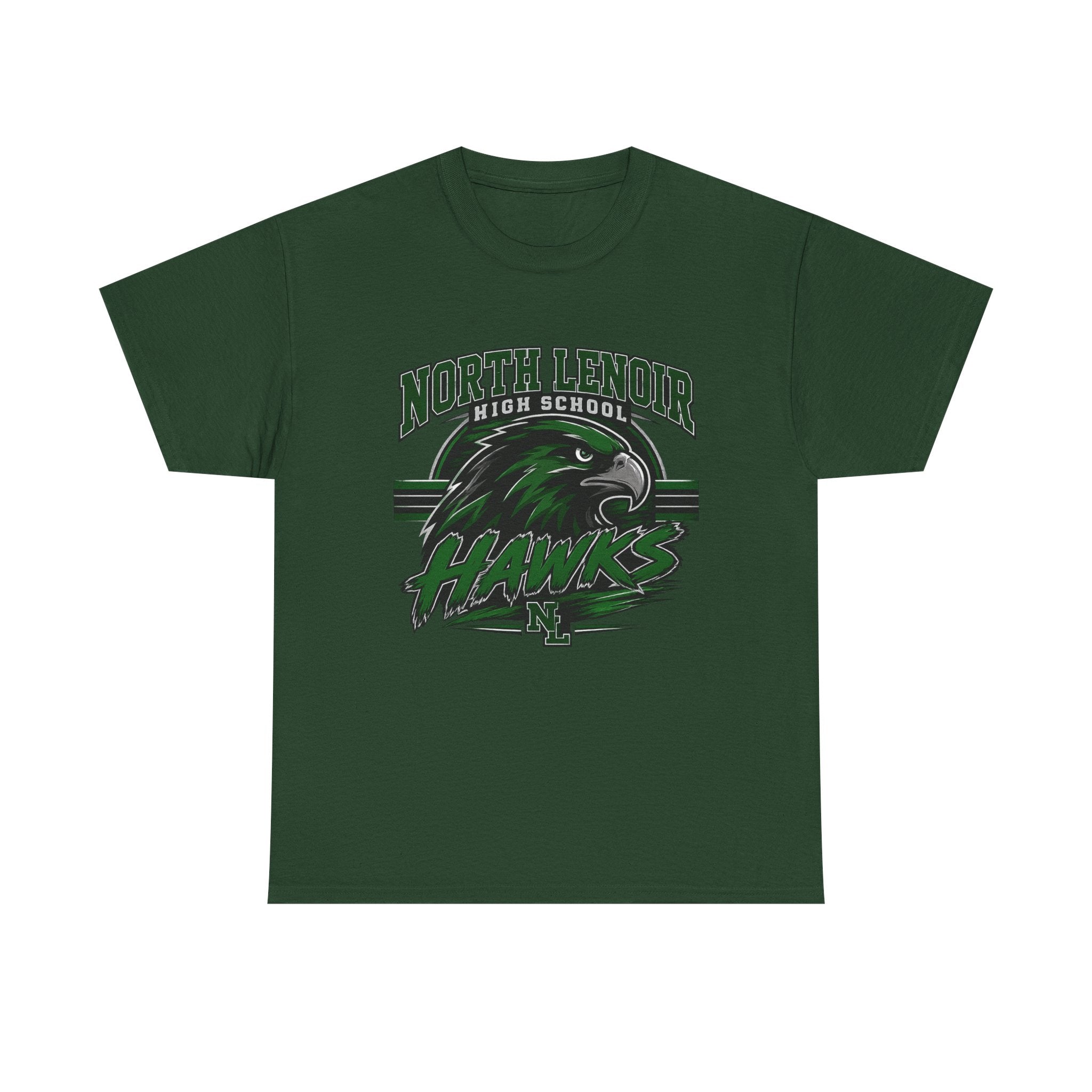 North Lenoir High School Hawks Spirit Shirt | Vintage Mascot Tee | Green & Black School Pride T-Shirt