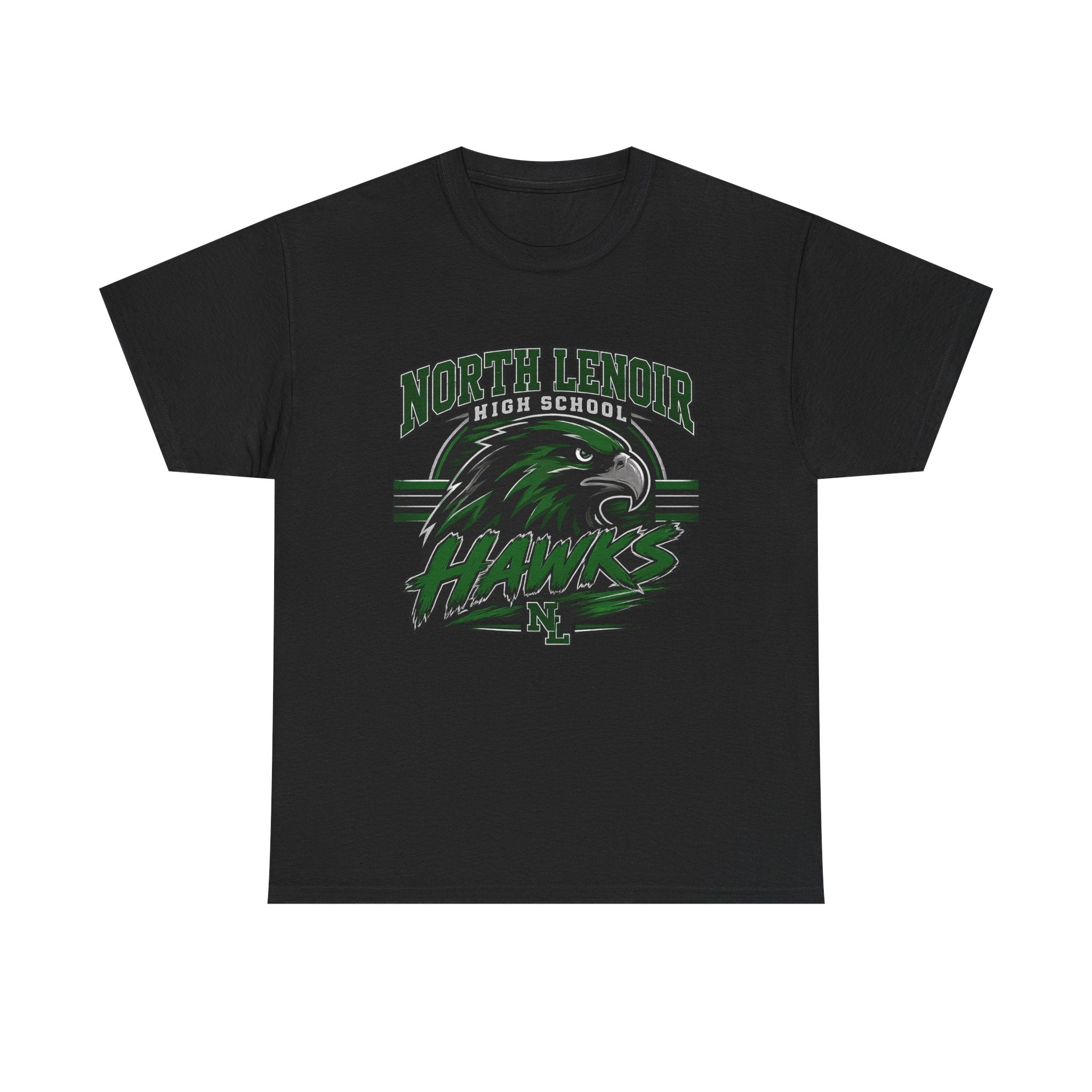 North Lenoir High School Hawks Spirit Shirt | Vintage Mascot Tee | Green & Black School Pride T-Shirt