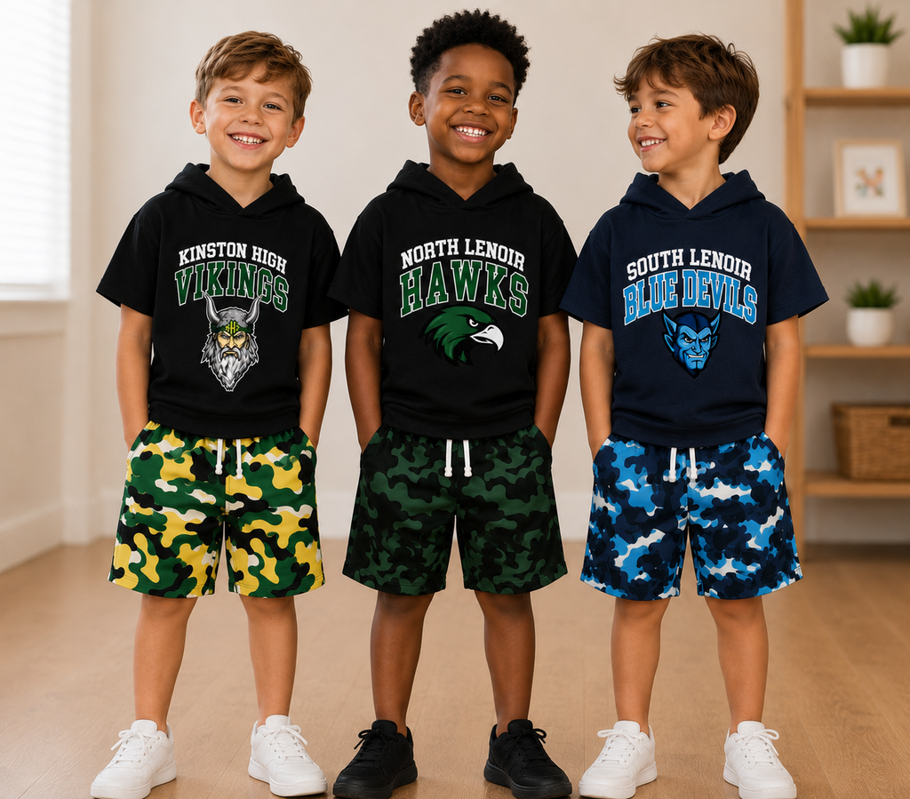 ⭐️Pre-Order⭐️ School Spirit Hoodie Tee & Camo Shorts Set | Youth Back-to-School Outfit