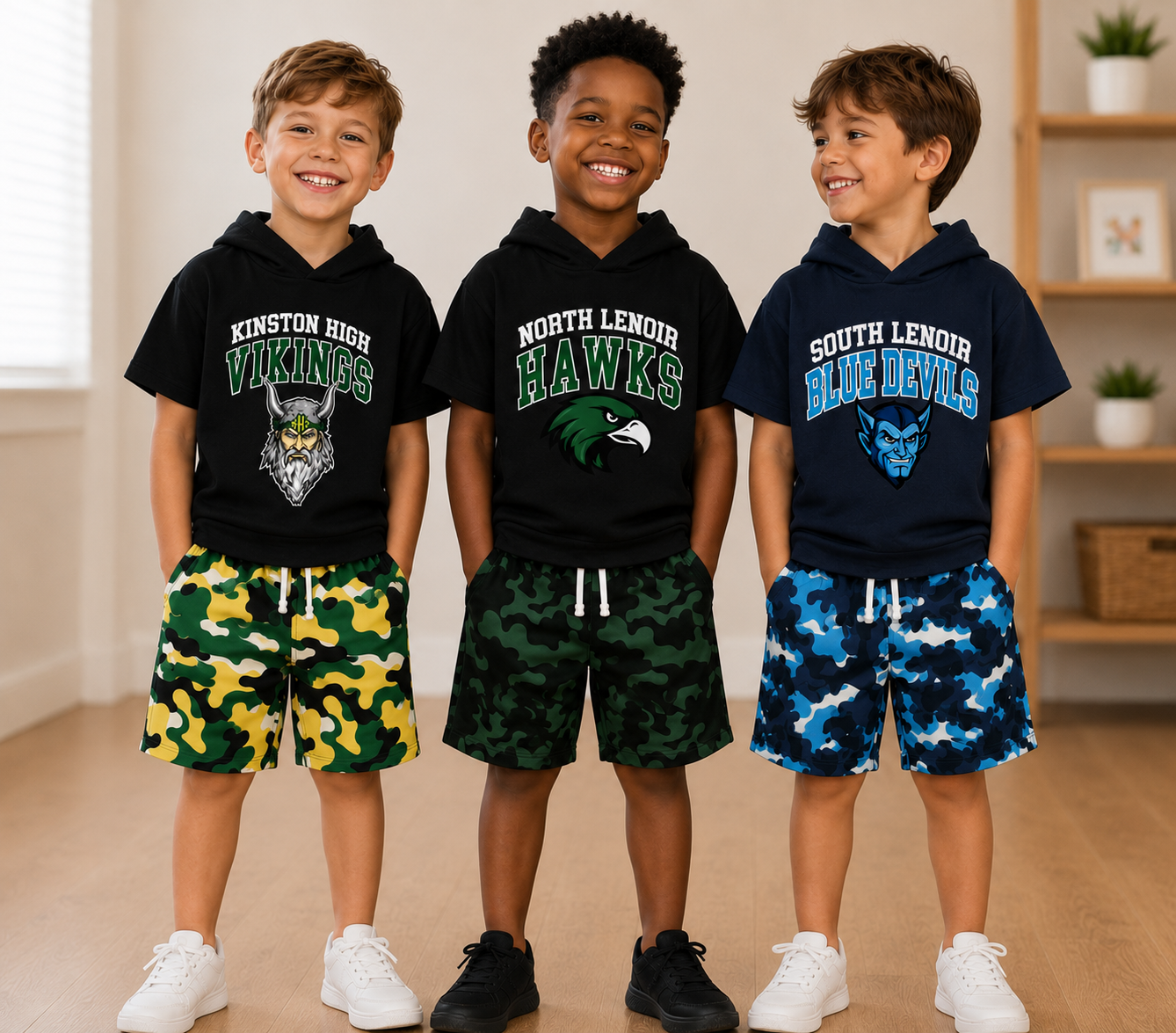 ⭐️Pre-Order⭐️ School Spirit Hoodie Tee & Camo Shorts Set | Youth Back-to-School Outfit