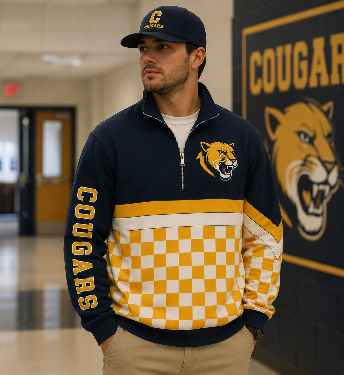 Local Pre-Order | School Spirit Quarter Zip Pullover | Adult Unisex | Cougars • Hawks • Vikings • Blue Devils • Bulldogs • Tigers • Hornets
