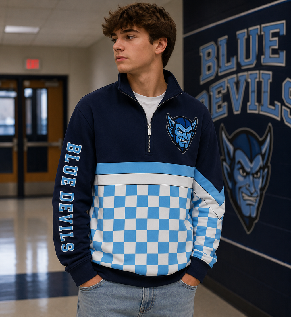 Local Pre-Order | School Spirit Quarter Zip Pullover | Adult Unisex | Cougars • Hawks • Vikings • Blue Devils • Bulldogs • Tigers • Hornets