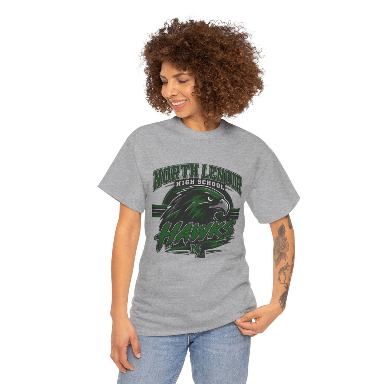 North Lenoir High School Hawks Spirit Shirt | Vintage Mascot Tee | Green & Black School Pride T-Shirt
