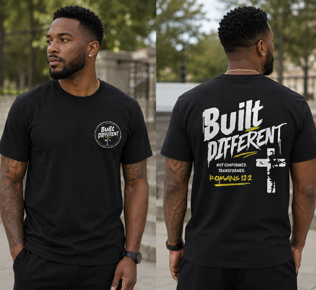 Built Different™ Christian Graphic Tee | Romans 12:2 Faith Shirt | Unisex Inspirational T-Shirt
